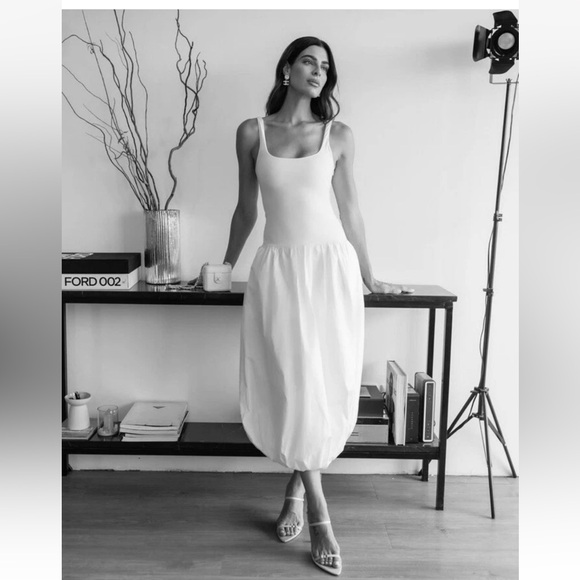 Zara balloon drop waist mixed media white dress - Picture 4 of 10